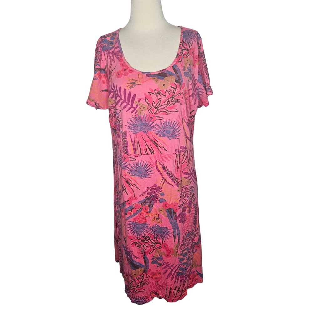 Fresh‎ Produce Womens Pink Tropical Floral Cotton T-Shirt Dress XXL Made in USA